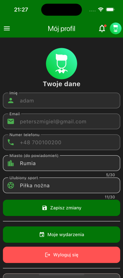 profile screen